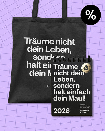 Abf%ck-Kauf – Demotivierender Tischkalender & Stoffbeutel