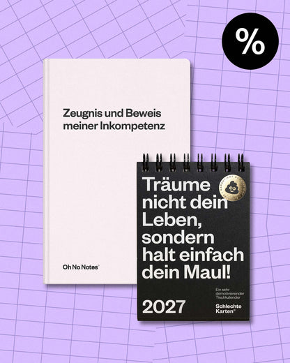 Bundle – Demotivierender Tischkalender & Oh No Note Notizbuch